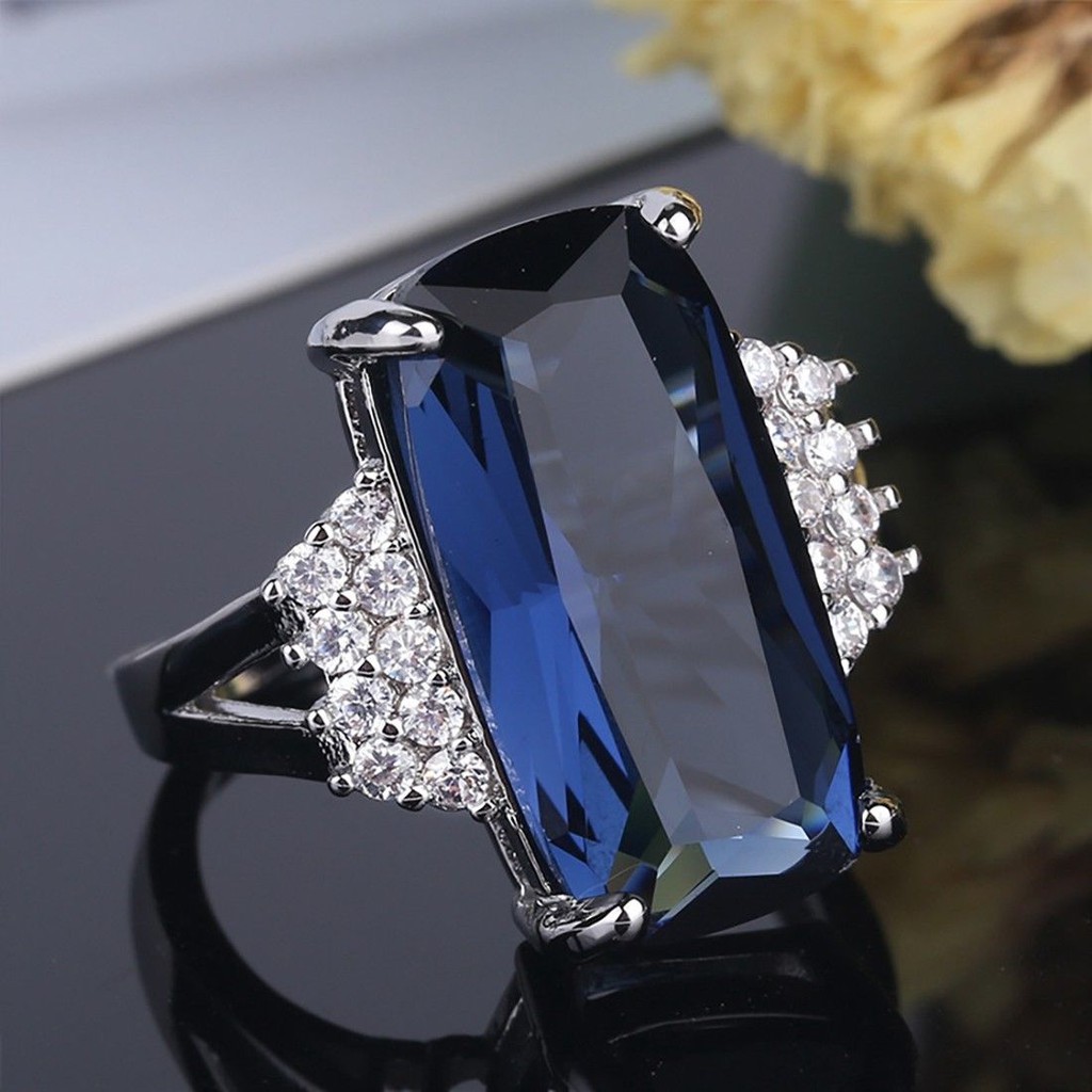 Cincin Wanita Blue Sapphire Crystal Zircon Cubic Silver 925 JC-017