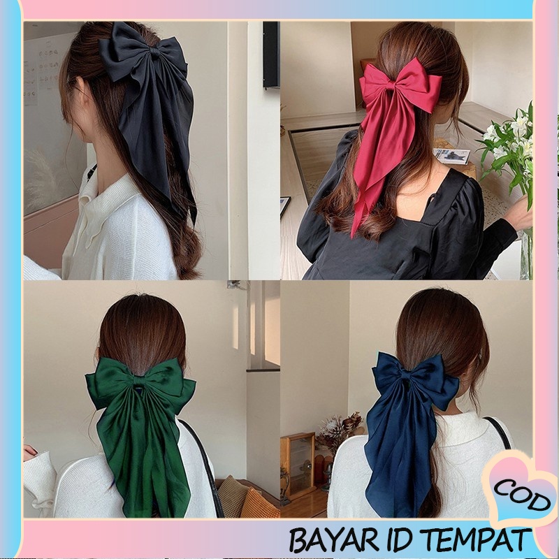COD❤️ Jepit Rambut Pita Besar Korea Elegan Panjang Pita Rambut A.one
