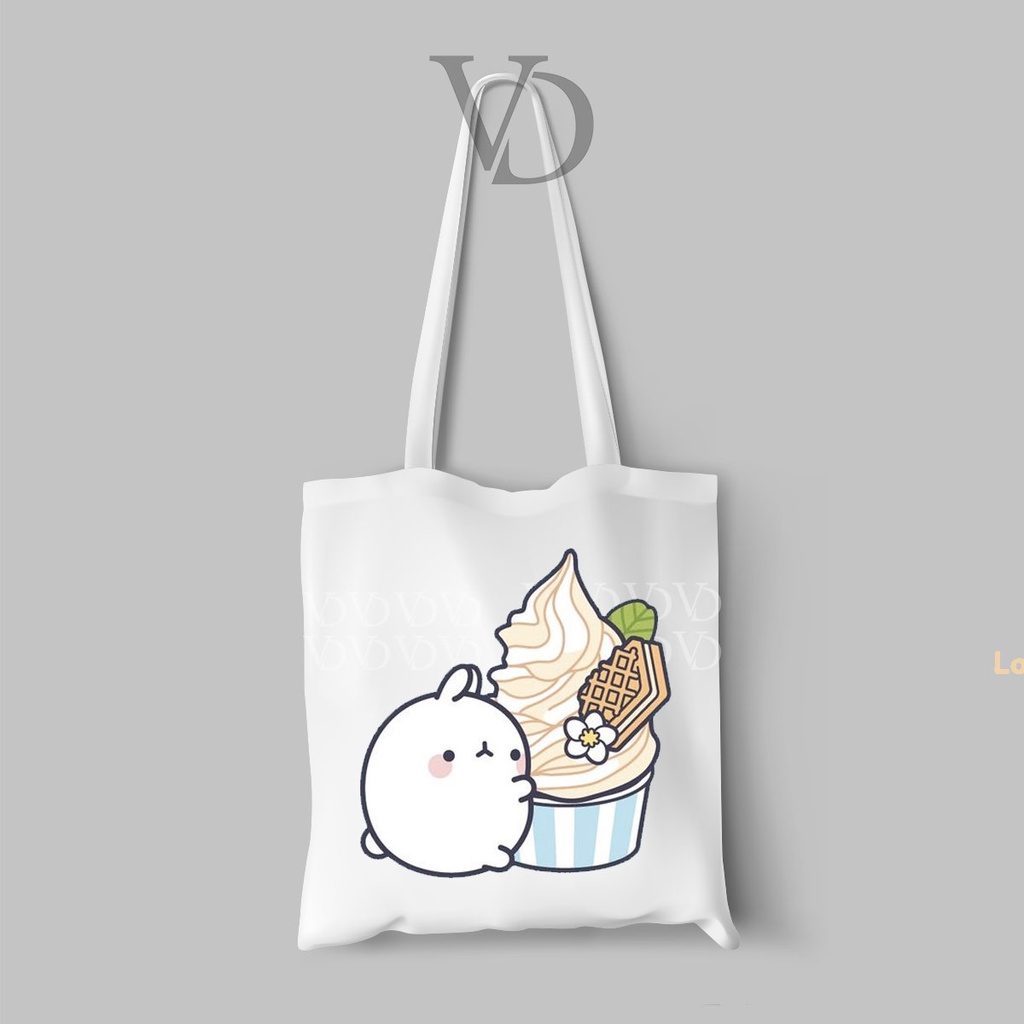 TOTE BAG BAHAN KANVAS MOTIF molang cute / korean TOTE BAG / TAS BELANJA korea