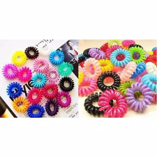 Ikat rambut spiral hitam/warna-warni