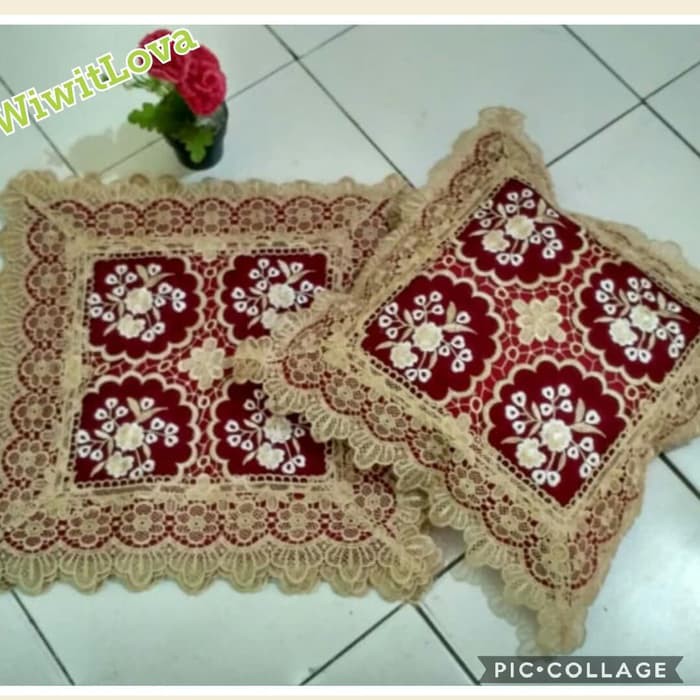 Sarung Bantal Sofa Kursi Minimalis Maroon Vintage Renda Impott
