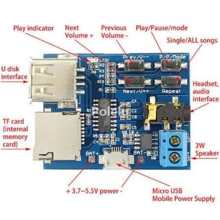 MP3 Player Decoder PCB Module Flashdisk SD Card to Speaker/Headphone