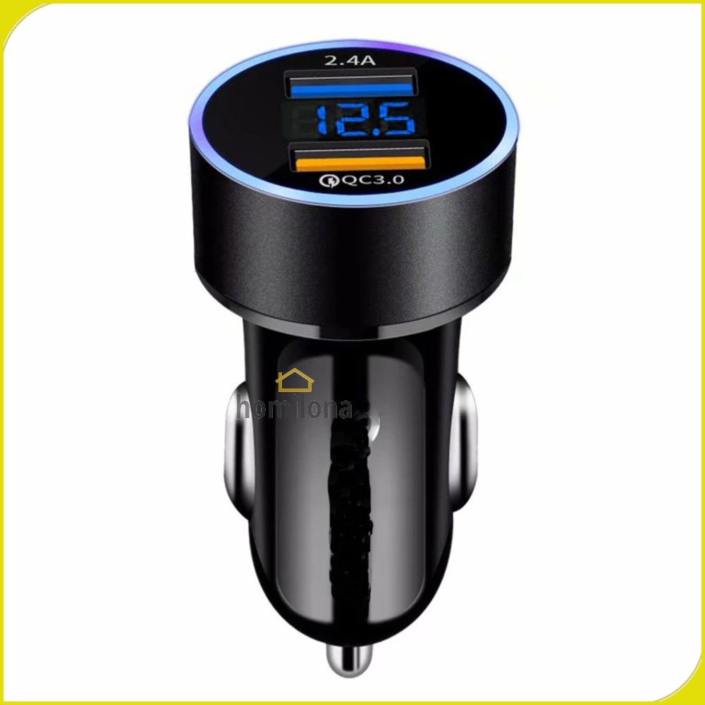 Car Charger Dual USB Port QC 3.0 2.4 A LCD Display - Leeioo LE001 - Black