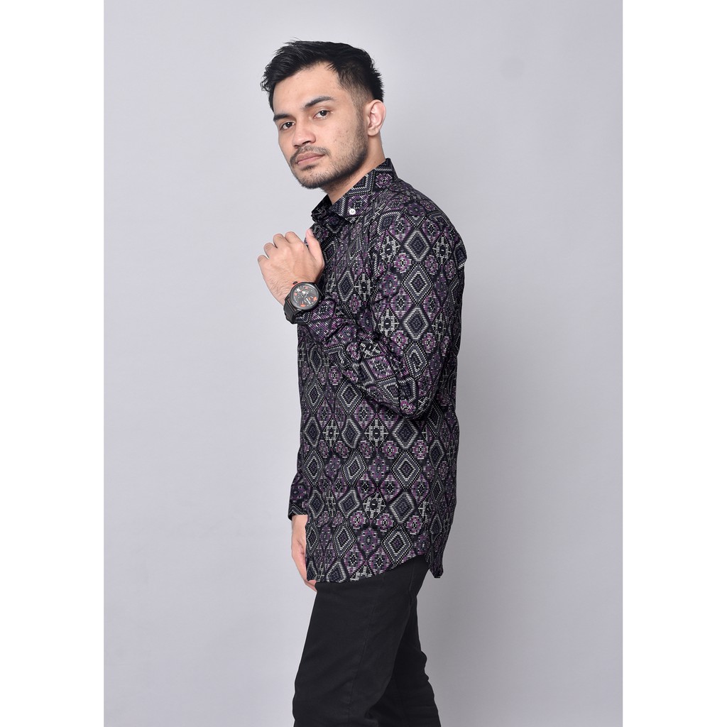 [READY BIG SIZE] Babedo Kemeja Batik Pria Slim Fit Motif Diamond Premium Lengan Panjang