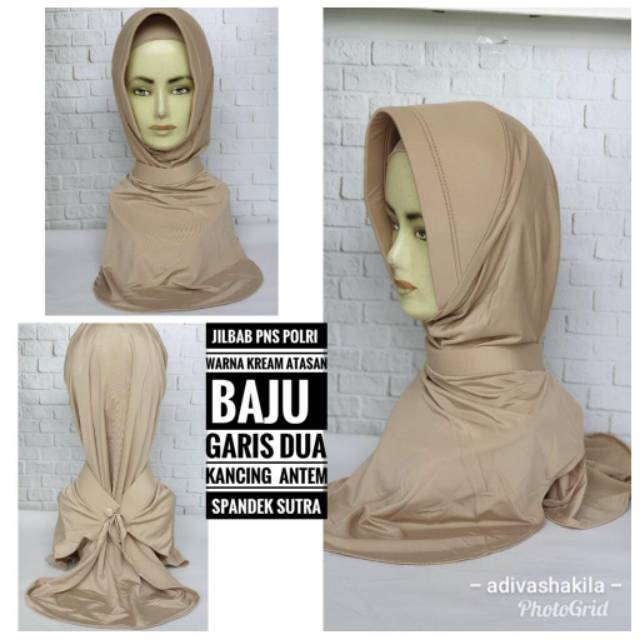 ADIVA - JILBAB PNS POLRI WARNA KREM BAJU / SATPOL PP / YAYASAN PERSITBAJU CREAM GARIS DUA KANCING DA