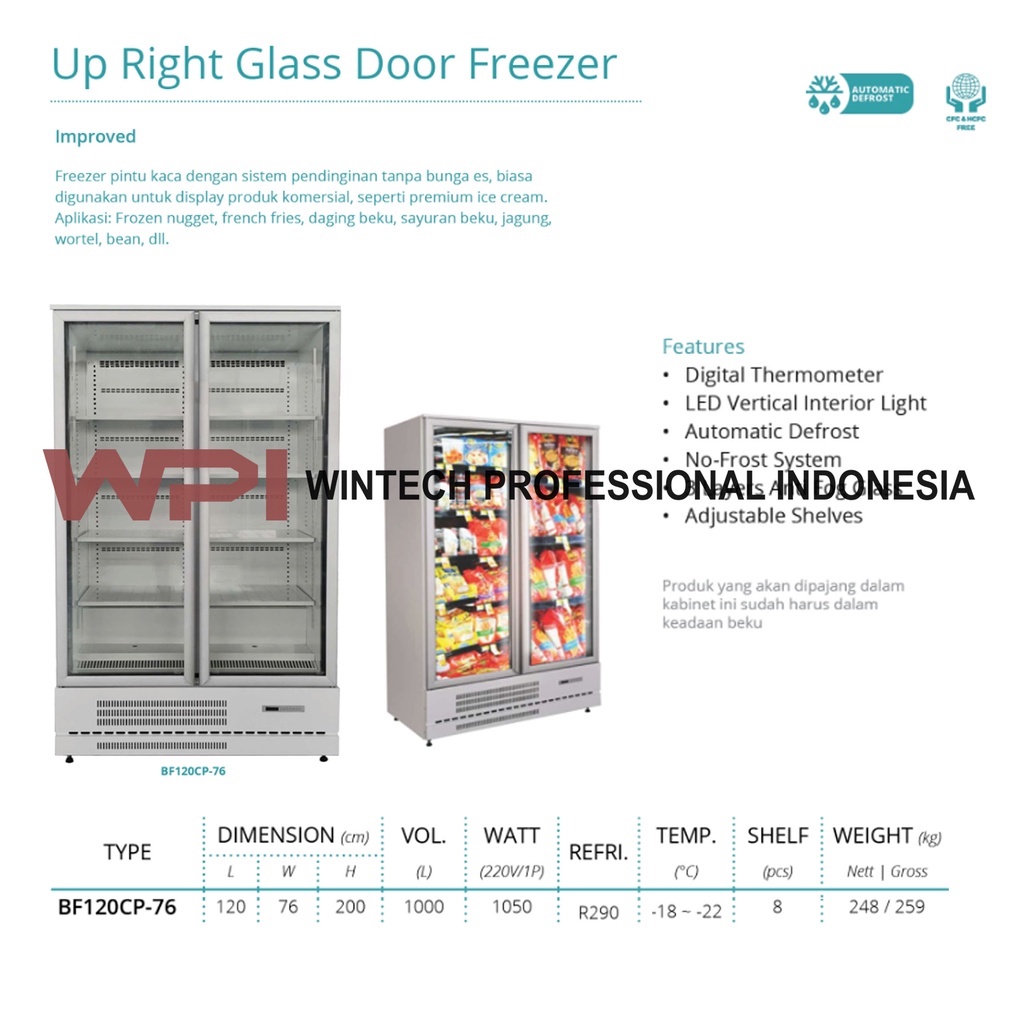 Jual Gea BF120CP76 Upright Glass Door Freezer Freezer Showcase untuk
