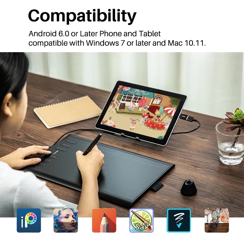 Tablet Seni Grafis Pen Digital Multifungsi untuk PC Laptop & HP-Promo