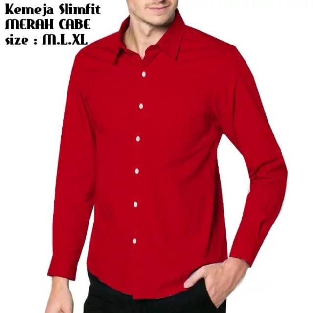 HEM KEMEJA PRIA SLIM FIT POLOS LENGAN PANJANG HITAM PUTIH MERAH NAVY PINK ABU UNGU