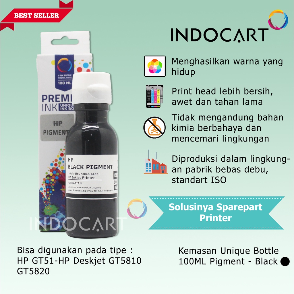 IndoCart Tinta Refill Printer HP GT51 GT 51-Pigment Ink-Black-100ml