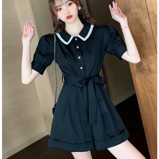 【Rozen】Korean Pearl Mini Solid Romper R100