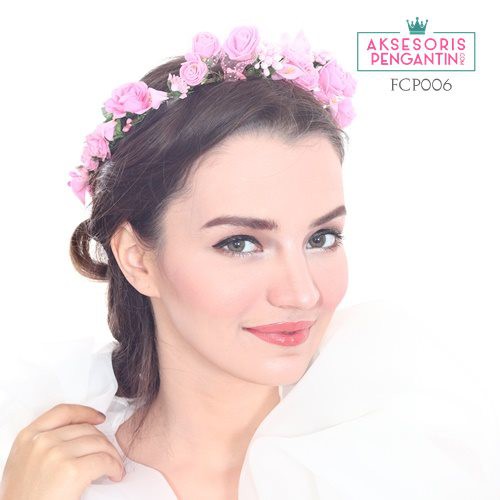 [PALING LARIS] BANDO BUNGA AKSESORIS RAMBUT WANITA FLOWER CROWN PINK FCP006