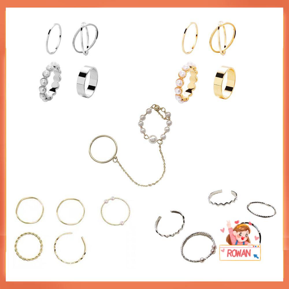 4pcs Cincin Model Terbuka Desain Bunga Aksen Mutiara Warna Emas Untuk Hadiah Valentine