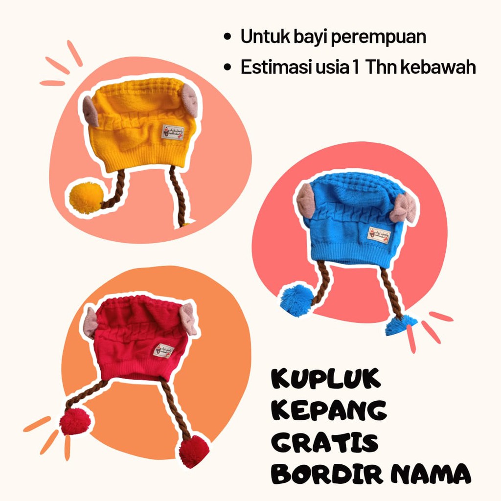 kupluk kepang bayi perempuan bordir nama