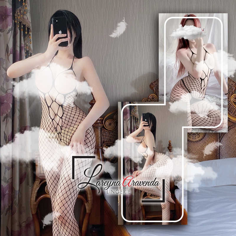 Lingerie Seksi One Piece Stoking Model Jaring Besar Spider LG139