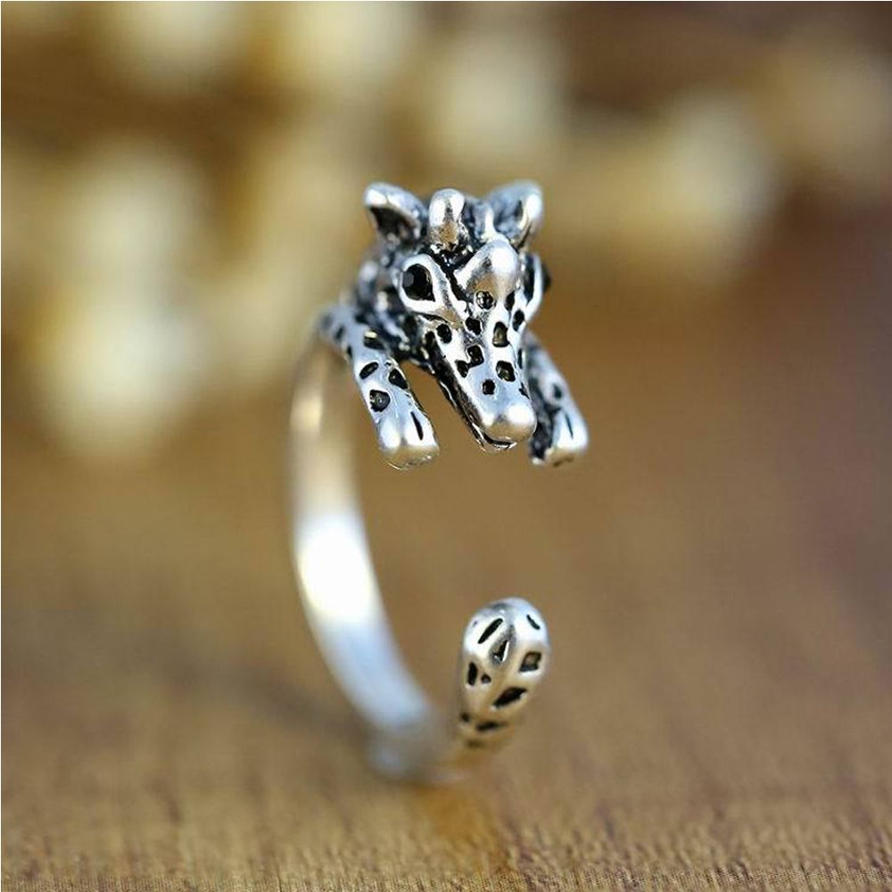 MXBEAUTY Vintage Open Finger Ring Burnished Retro Jewelry Animal Ring Cuff Wrap Silver Planted Anti-Silver Gifts Lovely Adjustable Giraffe/Multicolor