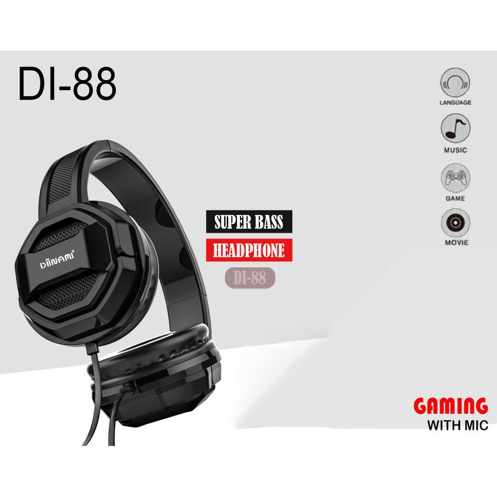 [RO ACC] DI-88 HEADPHONE HEADSET BANDO SUPER BASS JACK 3.5MM GAMING WITH MIC