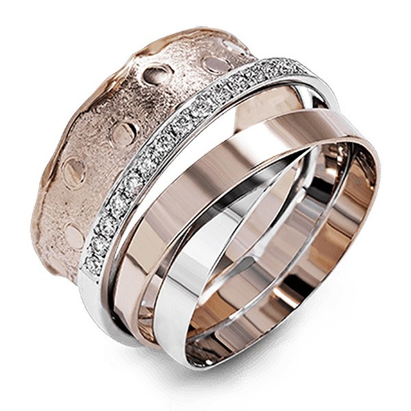 Cincin Multilayer Aksen Berlian Warna Rose Gold