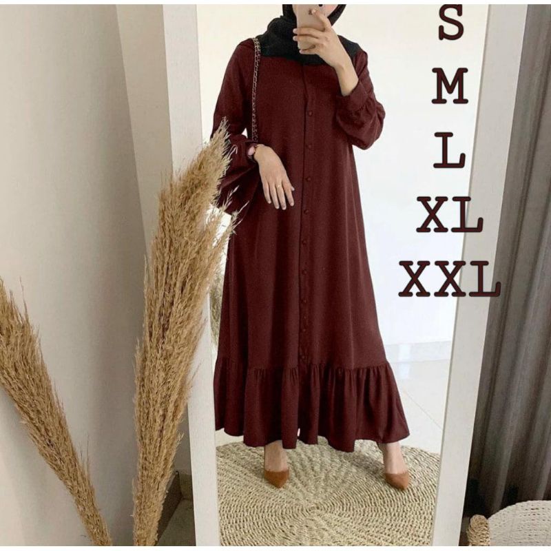 Baju Gamis Wanita Syar'i Muslim Remaja Sabinna Gamis Modis Wanita Lebaran 2021 Terbaru-Bella maroon