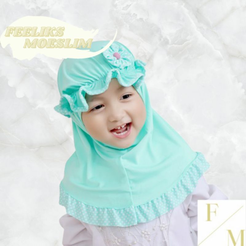 Hijab Anak Topi List Polka / Hijab nyaman lucu murah kualitas PREMIUM