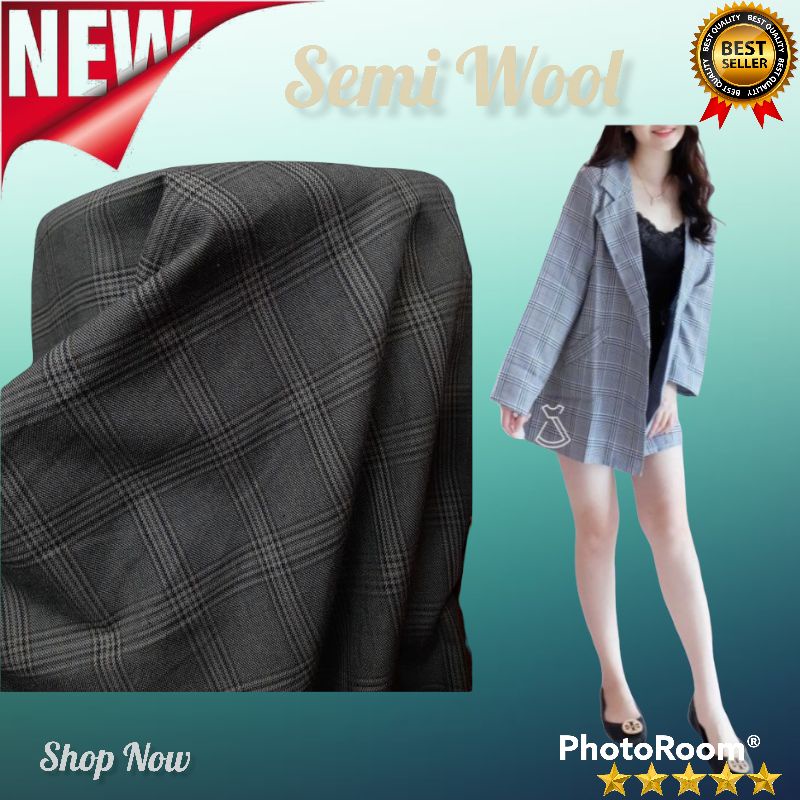 Kain Blazer Semi Wool Motif Kotak. Blouse Blazer. Bahan Semi Wool Kotak