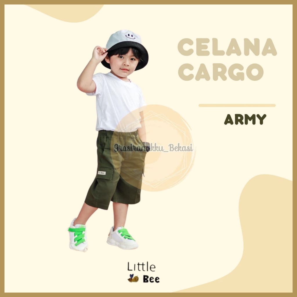 Celana Anak Cargo Pendek Littlebee Hijau Army Size 1-5Tahun