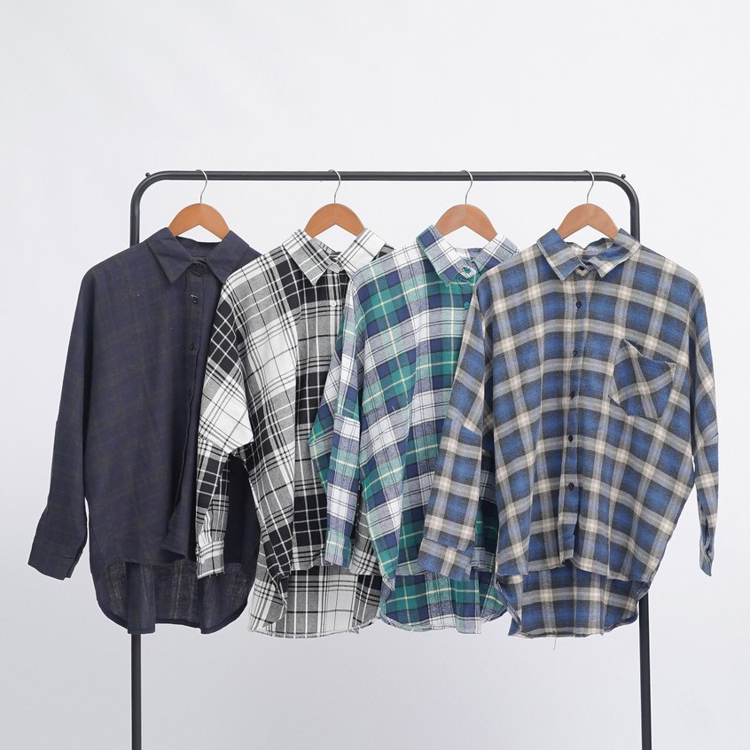 KEMEJA BOYFRIEND KOREA OVERSIZE OMBRE FLANEL PREMIUM SHIRT B341-4