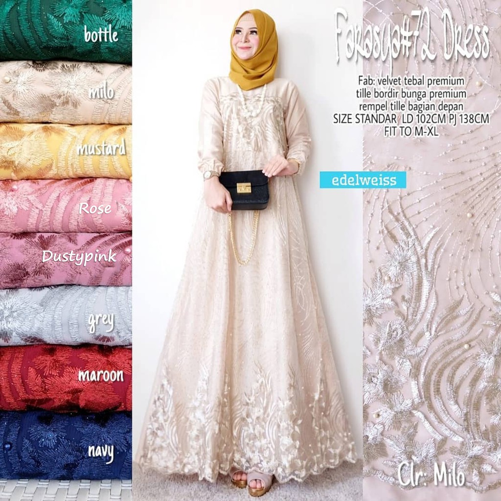 [REAL PIC] Gamis Brokat Tille Mutiara Dress Brokat Terbaru Gamis Brokat Lebaran Gamis Syar'i Farasya