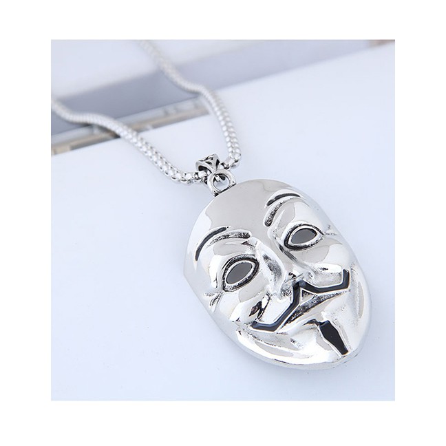 LRC Kalung Fashion Silver Metal Mask Long Necklace A57444