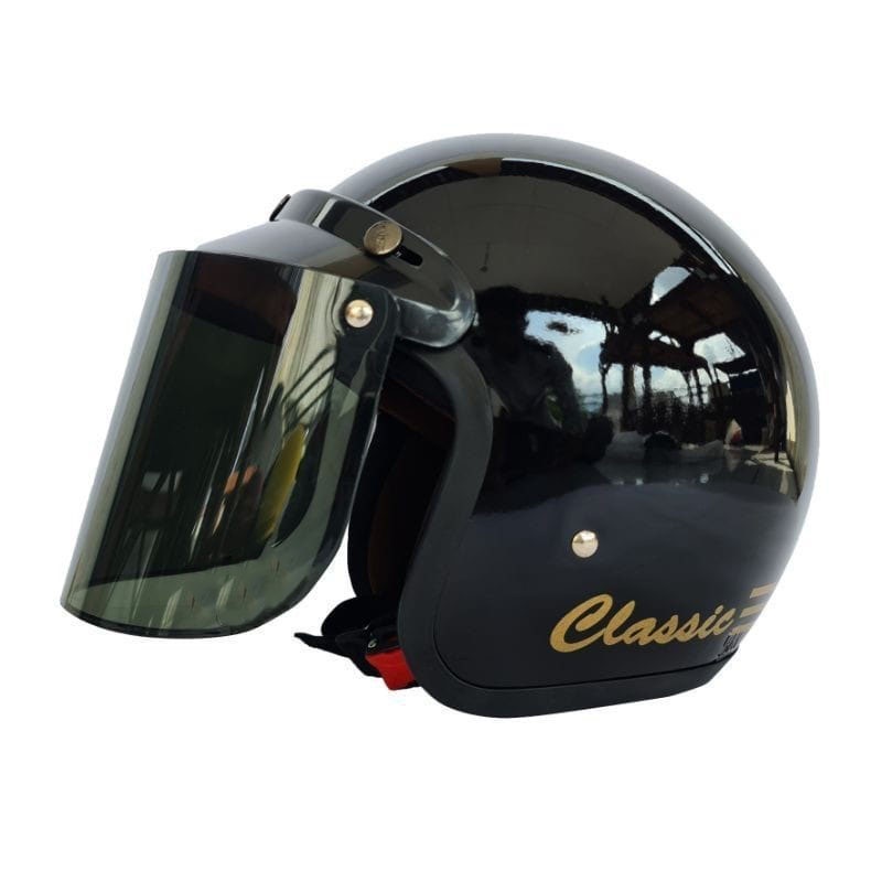 Helm Bogo Retro Dewasa Pria Wanita Polos Klasik SNI Motor-hitam kilap