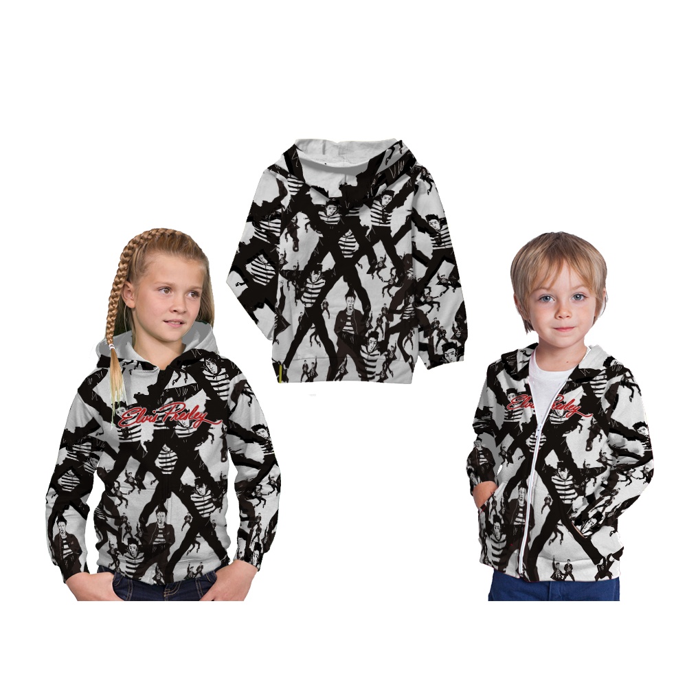 Jaket Hoodie Kids Elvis Presley King of Rock and Roll Full Printing Free Custom Nama ART 02