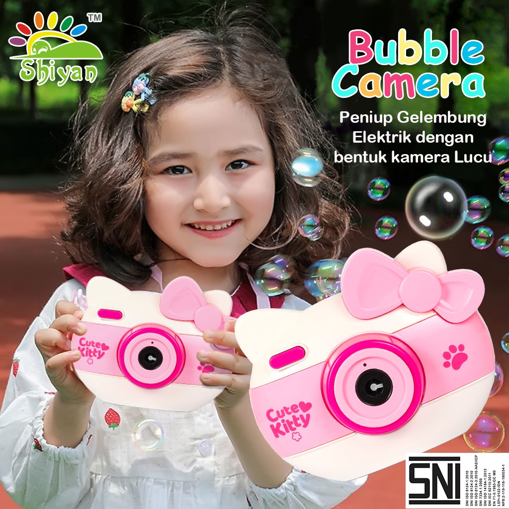 mainan bubble elektrik kamera / bubble blower machine bonus cairan bubble dan gantungan