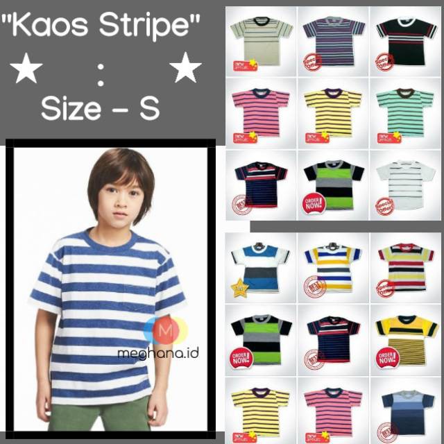 Baju Kaos Stripe S 1-3 Tahun / Belang / Salur / Garis Anak Bayi Laki / Lengan Pendek Murah Grosir