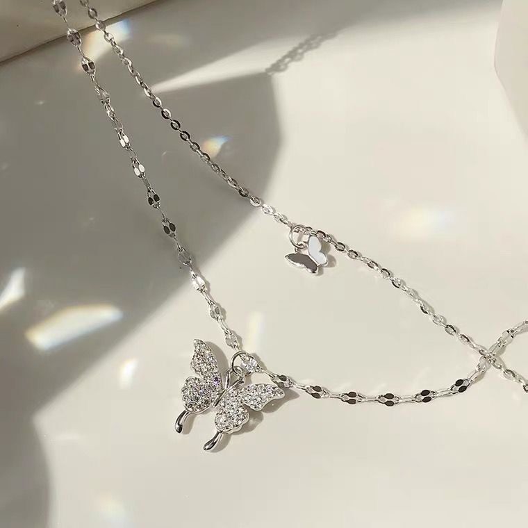 IFYOU Kalung Rantai Liontin Kristal Warna Silver Untuk Wanita