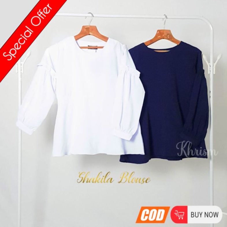 SHAKILA BLOUSE LENGAN BALON WANITA MUSLIM PREMIUM TERBARU KEKINIAN Baju Atasan Wanita | Khrism