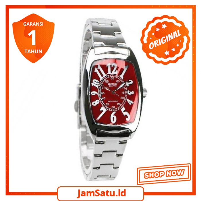 JAM TANGAN WANITA CASIO ORIGINAL STRAP STAINLESS STEEL MAROON UNTUK CEWEK KANTORAN