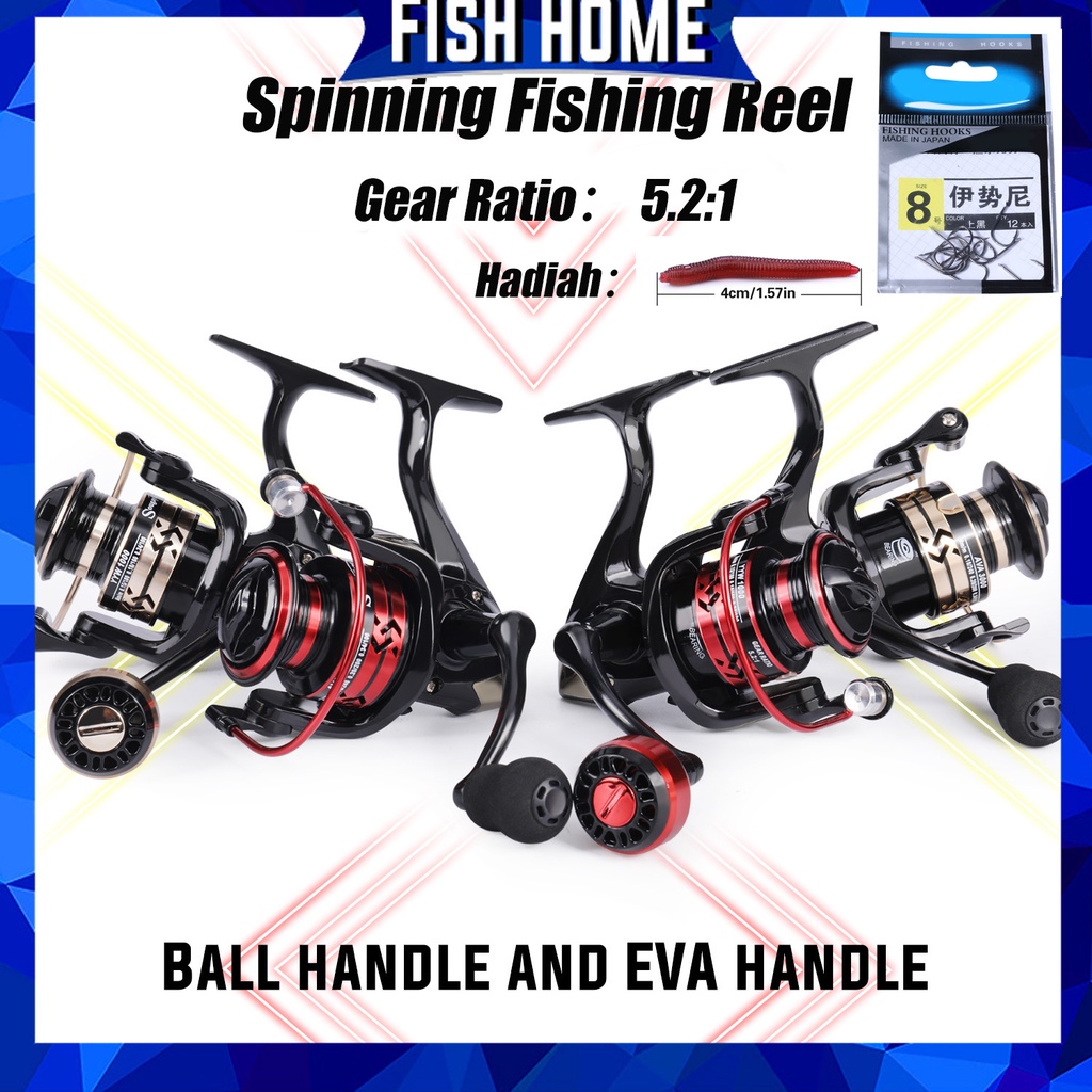 Reel Pancing Spinning Fishing Reel Max Drag Full Metal Spool Gulungan Pancing 5.2: 1 Rasio Roda Gigi Kanan/Kiri Pegangan Inter-changeable Air Asin Gulungan Pancing Air Tawar Gear Tackle Outdoor Gulungan Pancing