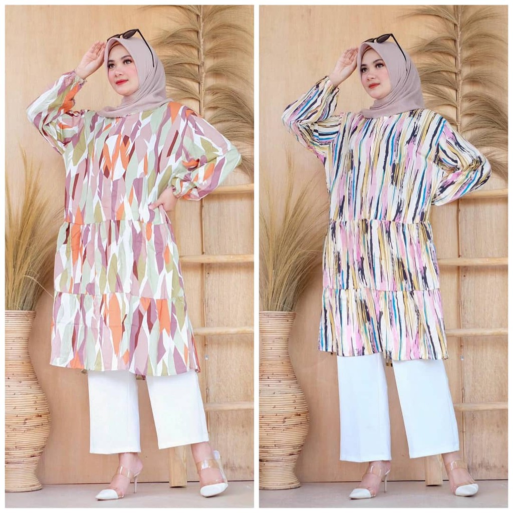 Marwa Manisha Tunik Motif - Oversize Katun Rayon Viscose premium