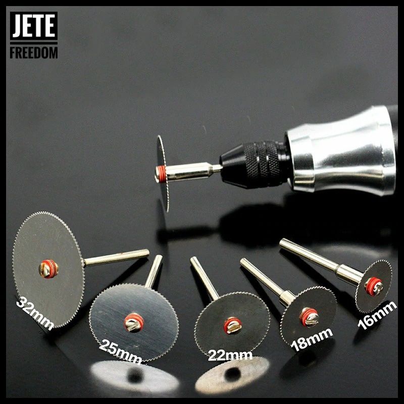 Kepala Gergaji Mata Potong Kayu Mata Bor Wheel Slice Metal SET 5 PCS 1 Batang As Mandrel 3.17 mm Dre