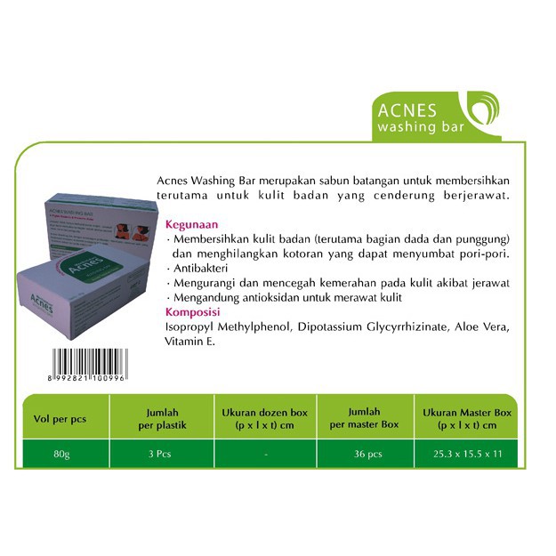 ★ BB ★ ACNES Washing Bar | Sabun Batang 80gr