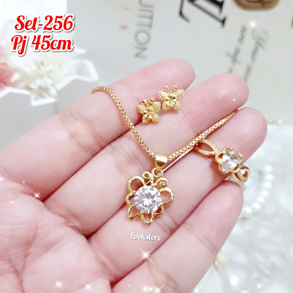 SET PERHIASAN WANITA 3 IN 1 KALUNG CINCIN ANTING KOREA STYLE/TERBARU