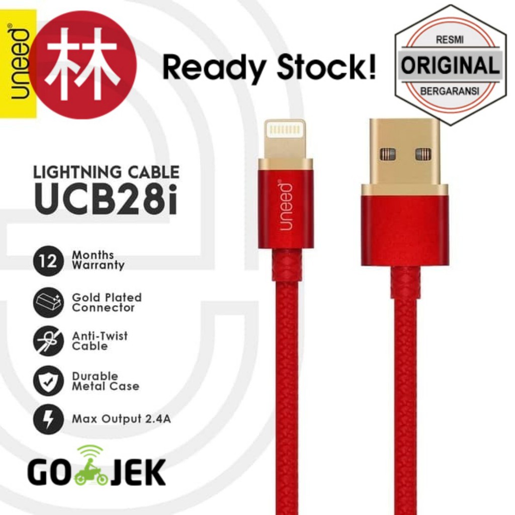 Uneed UCB28i Gold Plated Kabel Data Lightning Fast Charging Max 2.4A