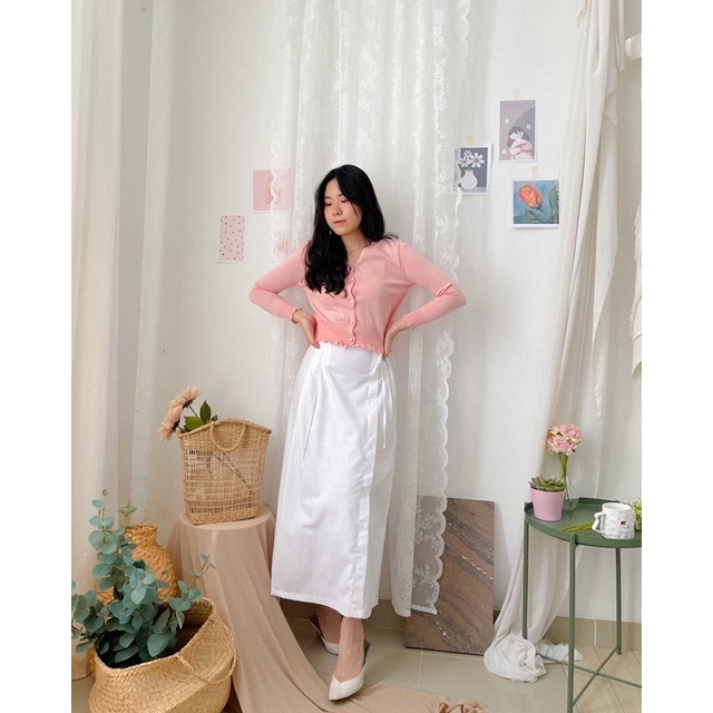 KANON - Mutsuki Skirt - Rok midi karet aksen tali korean look