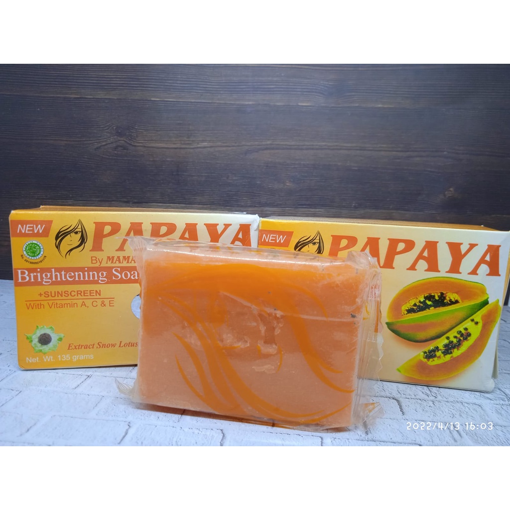 Sabun Papaya By Mamaya 135gr Sabun Kecantikan Brightening Soap + Sunscreen Extract Snow Lotus with Vitamin C, E Mencerahkan dan Menghaluskan Wajah