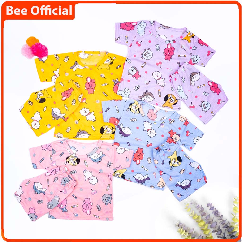 BEE - Setelan Anak Unisex / Set Baju Pendek &amp; Panjang / Kaos Anak Motif Karakter (usia 1-6 tahun)