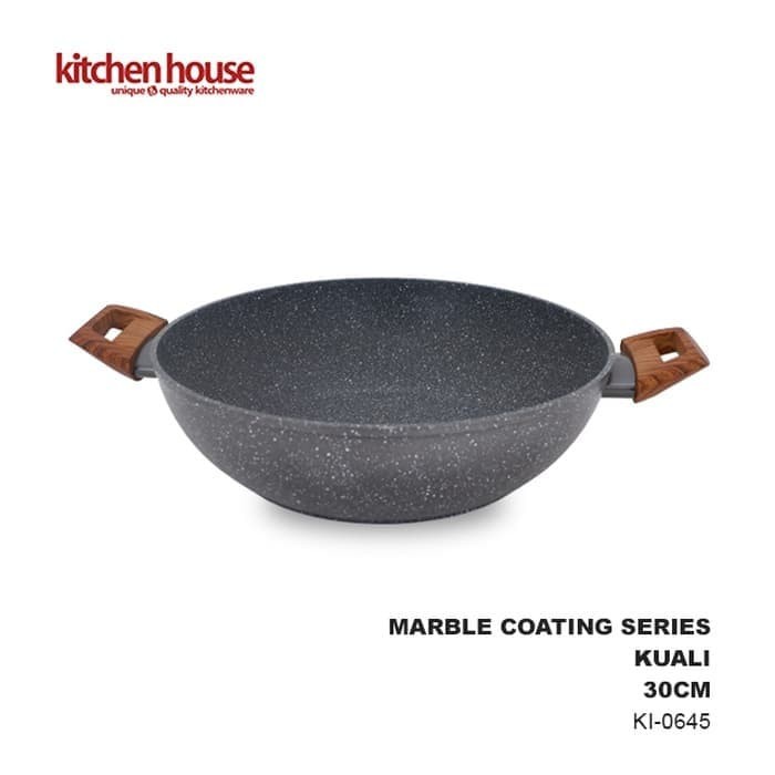 Cyprus Wajan Kuali Marble 30Cm Gagang Kayu Induction