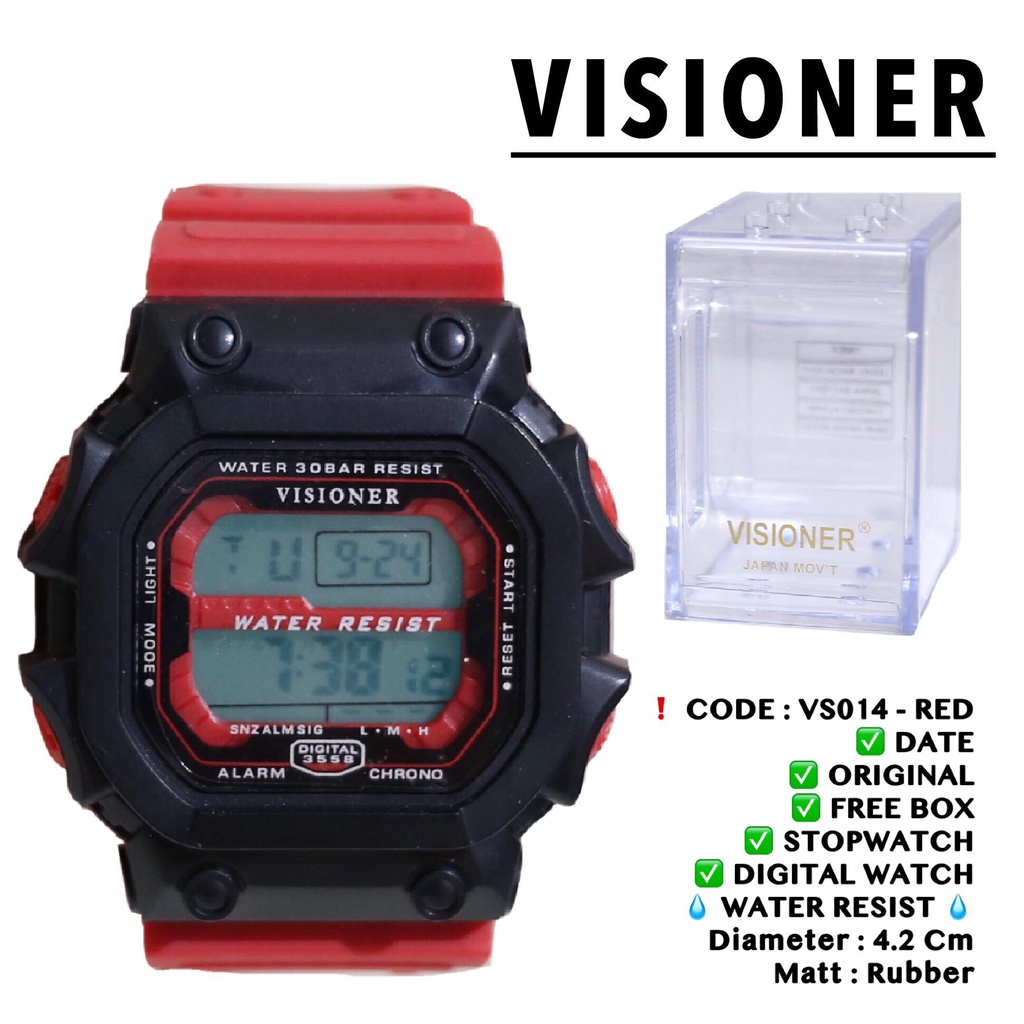 Jam tangan pria ORIGINAL VISIONER tali rubber karet digital watch segi free box garansi 1 tahun VS014