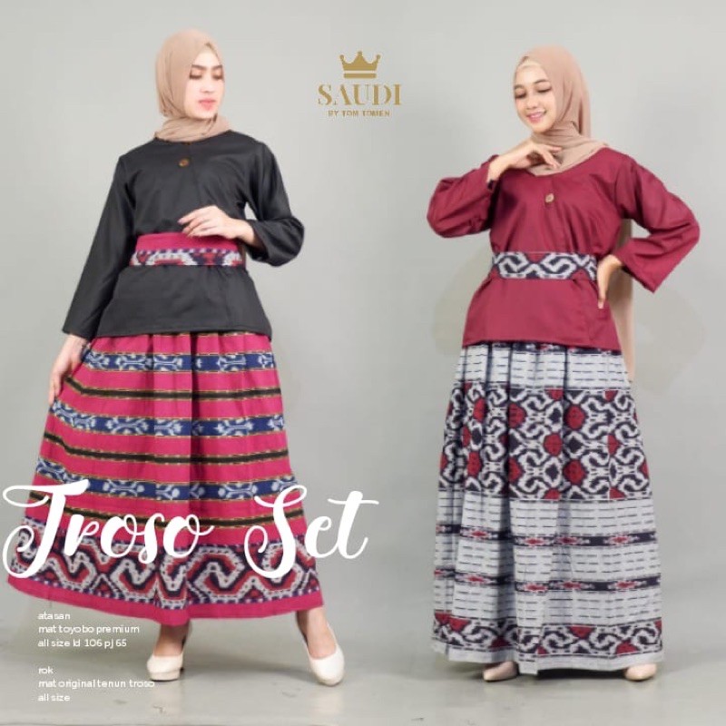 Troso Set Premium Tenun Asli Black Red Batik cantik Oneset Klok