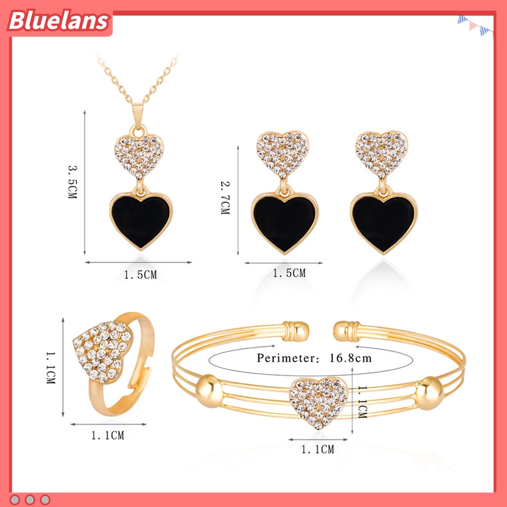 Set Perhiasan Kalung Anting Cincin Gelang Liontin Hati Warna Hitam Gaya Vintage Untuk Wanita