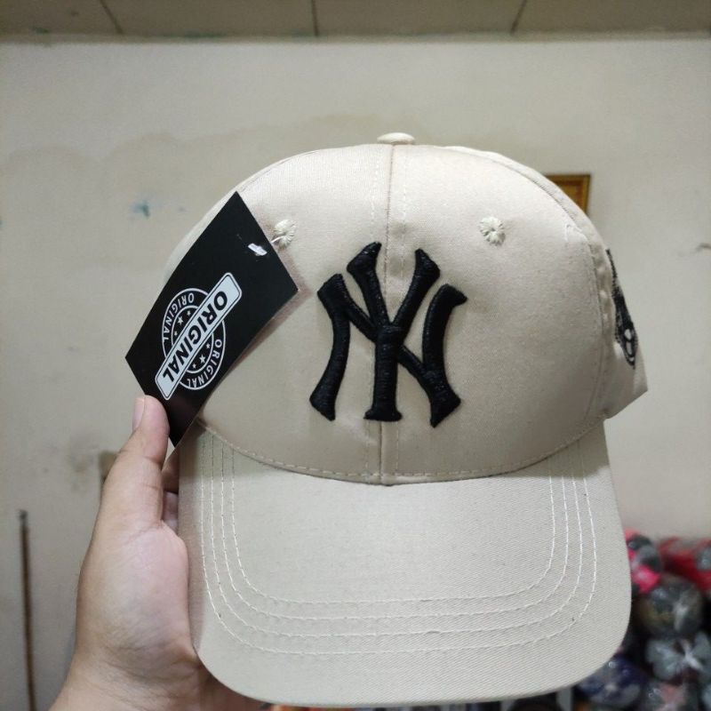 Topi NY New York Topi Baseball Pria Wanita-Krem