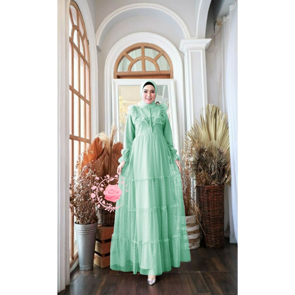 GH - MX MELODI TULEE / GAMIS MELODI TULLE / GAMIS PREMIUM ORGANZA / GAMIS BAHAN TILE DOT PREMIUM